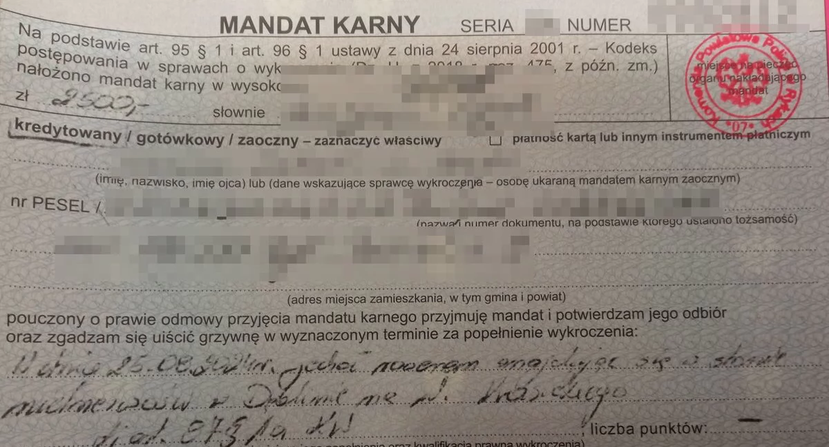 Kryminalne, Nocne wybryki latka Zapłacił mandatu - zdjęcie, fotografia