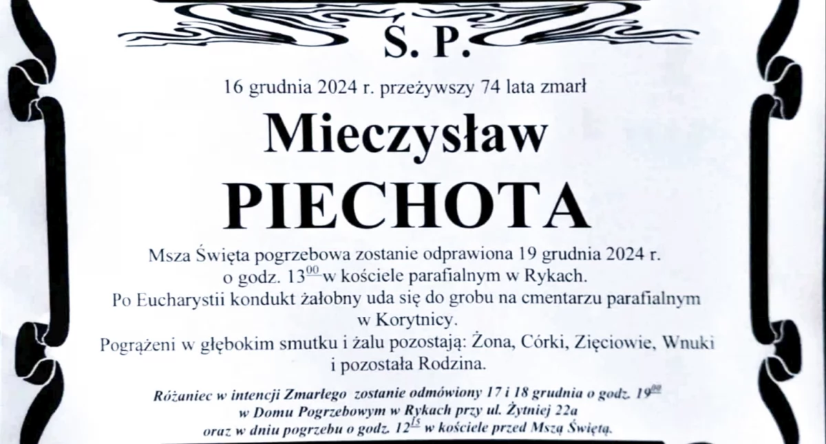 Społeczeństwo, Zmarł Mieczysława Piechota Rodzina przekazuje informacje pogrzebie - zdjęcie, fotografia