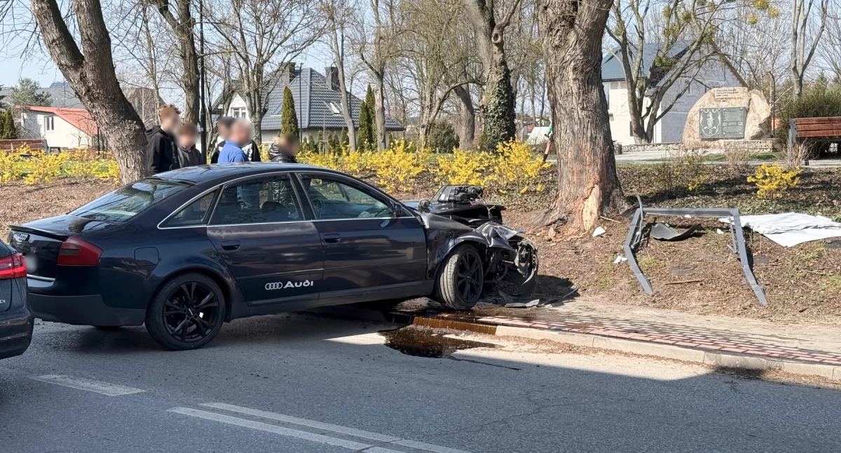 Wypadki Drogowe, Kierowca wjechał drzewo centrum miasta - zdjęcie, fotografia