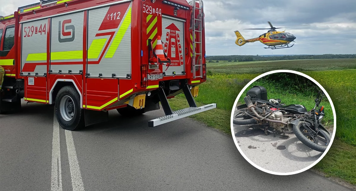 Wypadki Drogowe, Wypadek motocyklisty Ułężu Lądował śmigłowiec - zdjęcie, fotografia